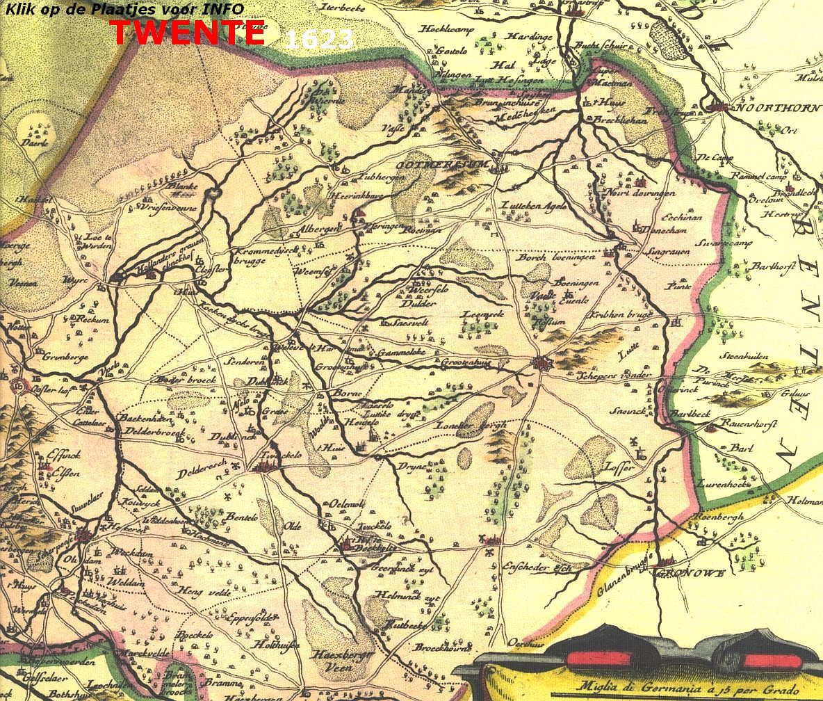 Dit is de oudste kaart van Twente ,gevonden in een  klooster in Duitsland gemaakt in 1623 . Je ziet Enschede waren  nog heidevelden .!!